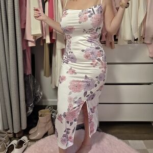 SHEIN White Floral Midi Dress